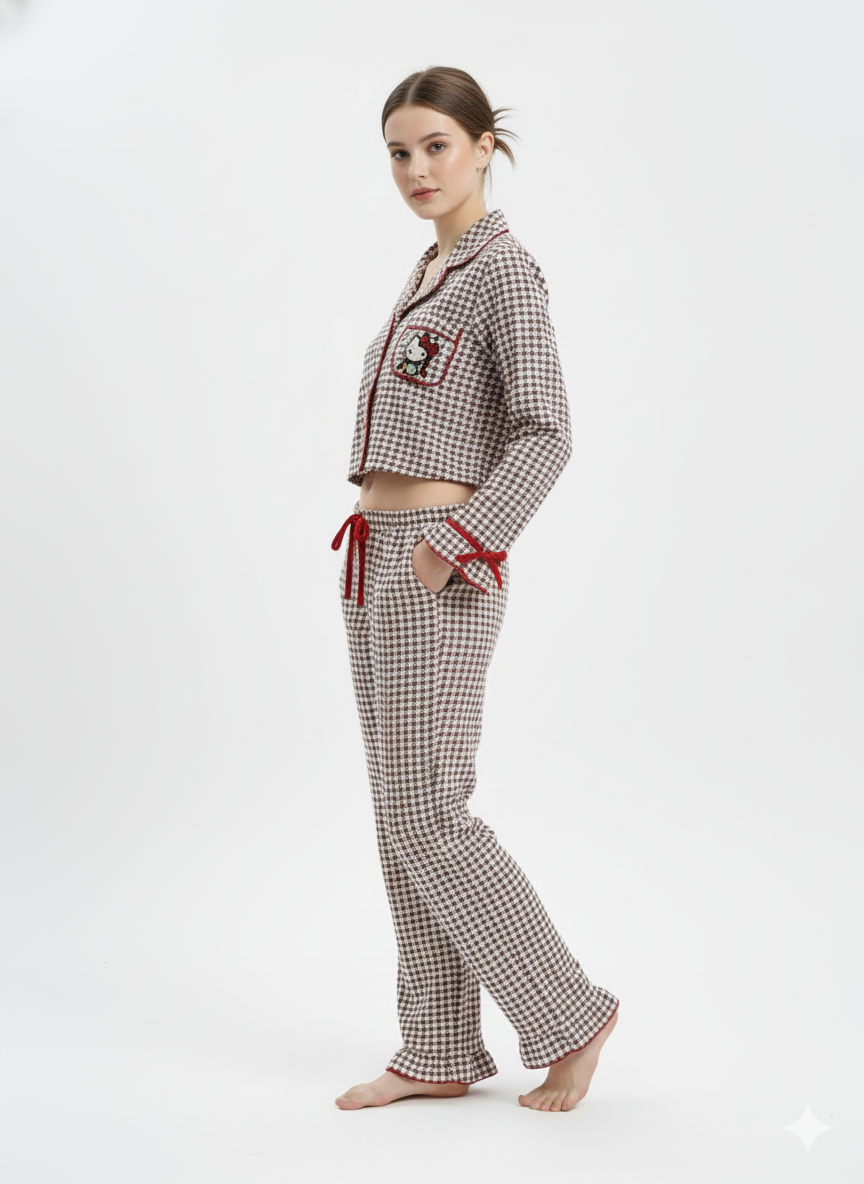 Pyjama Court à Carreaux Hello Kitty