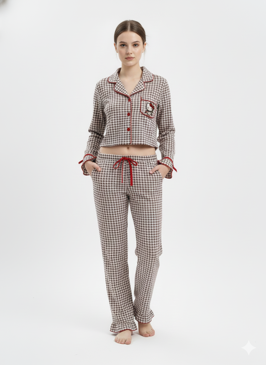 Pyjama Court à Carreaux Hello Kitty