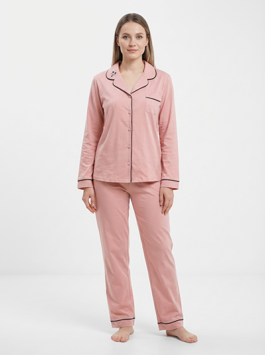 Pyjama Confortable Rose Pâle avec Broderie