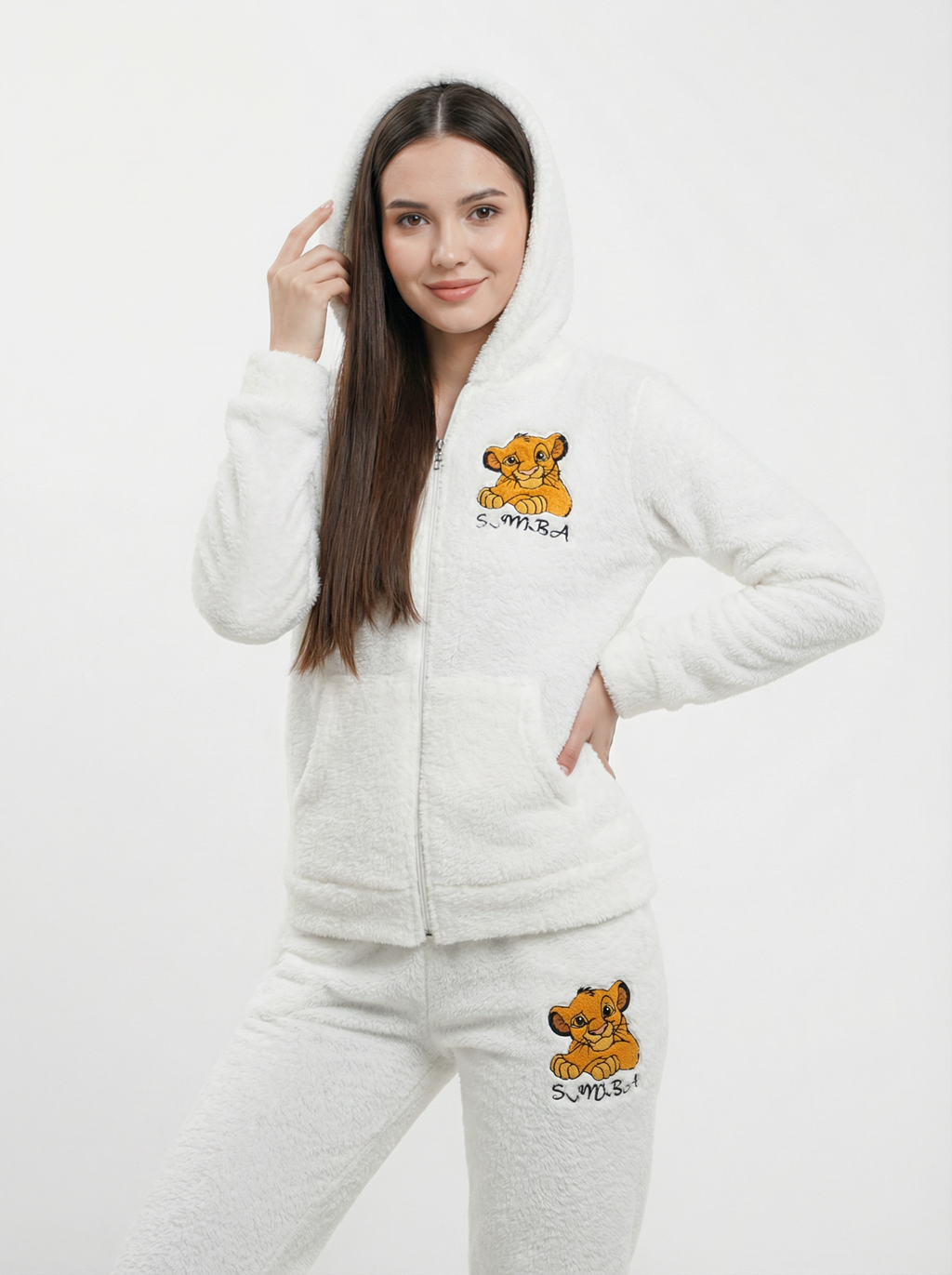 Survêtement/Pyjama Moelleux Crème - Broderie Tête de Simba et Capuche