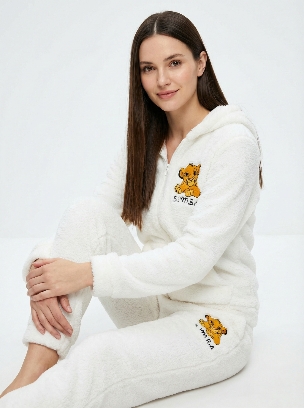Survêtement/Pyjama Moelleux Crème - Broderie Tête de Simba et Capuche