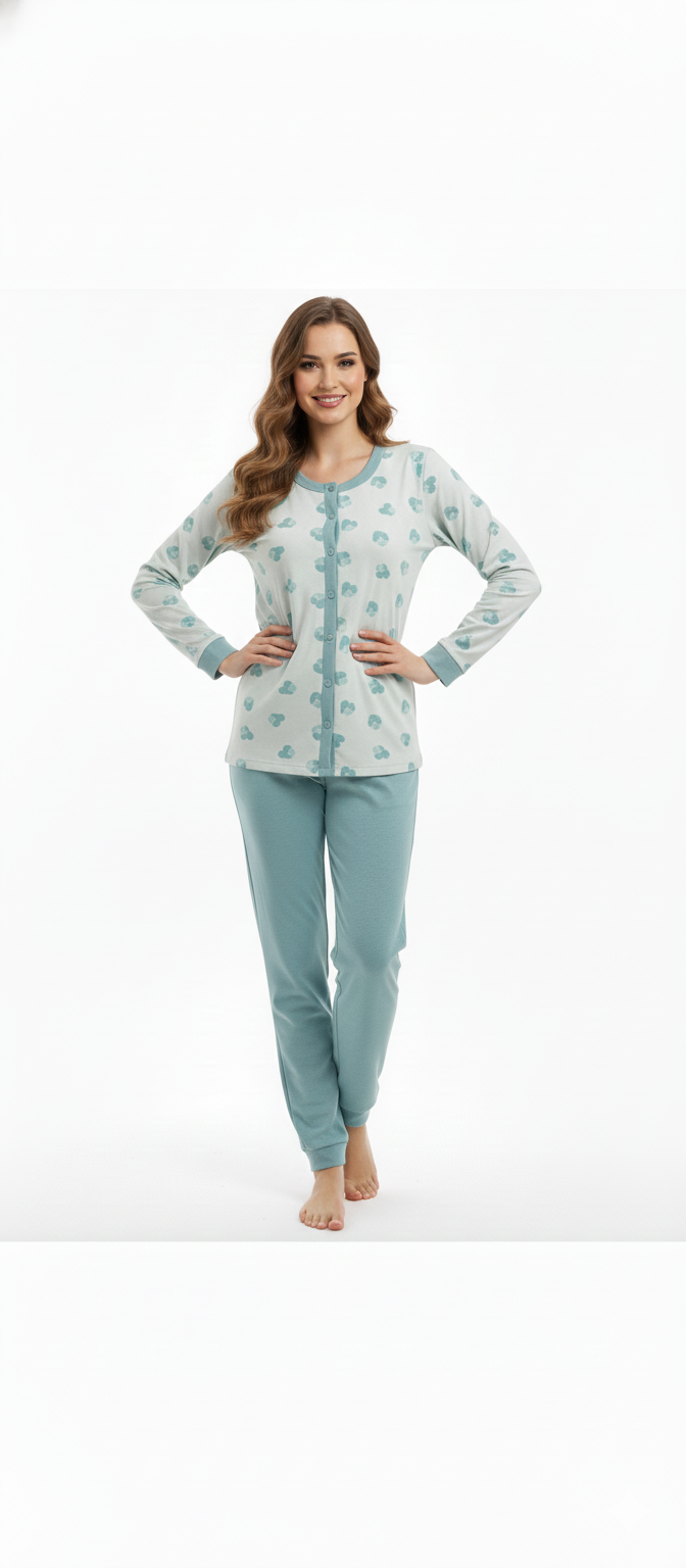 Pyjama Confort Tout-Saison en Jersey Doux – Pantalon Uni Vert d'Eau