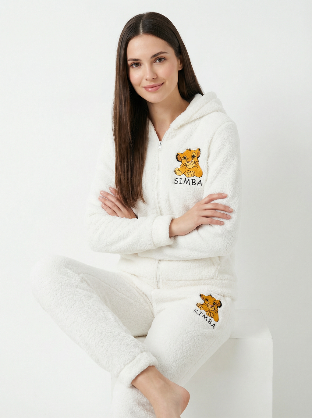 Survêtement/Pyjama Moelleux Crème - Broderie Tête de Simba et Capuche